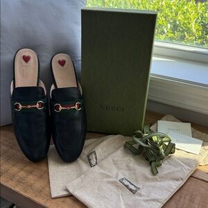 Gucci Princetown Black Leather Mule with Webbing Size 41.5